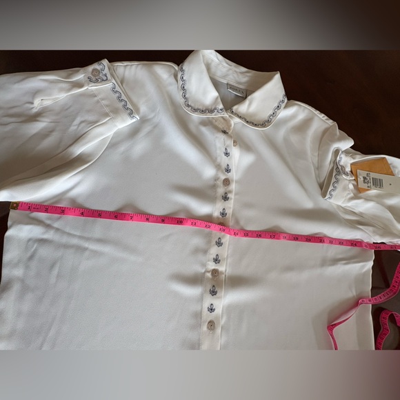 NWT - Elegant White Button-Up Blouse With Beading - Picture 12 of 14